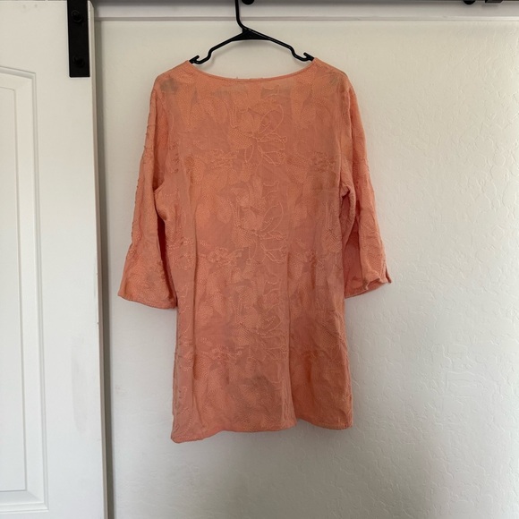 Soft Surroundings Cecile Tunic Small Peach Embroidered Asymmetric Top Floral Lrg - Picture 2 of 6